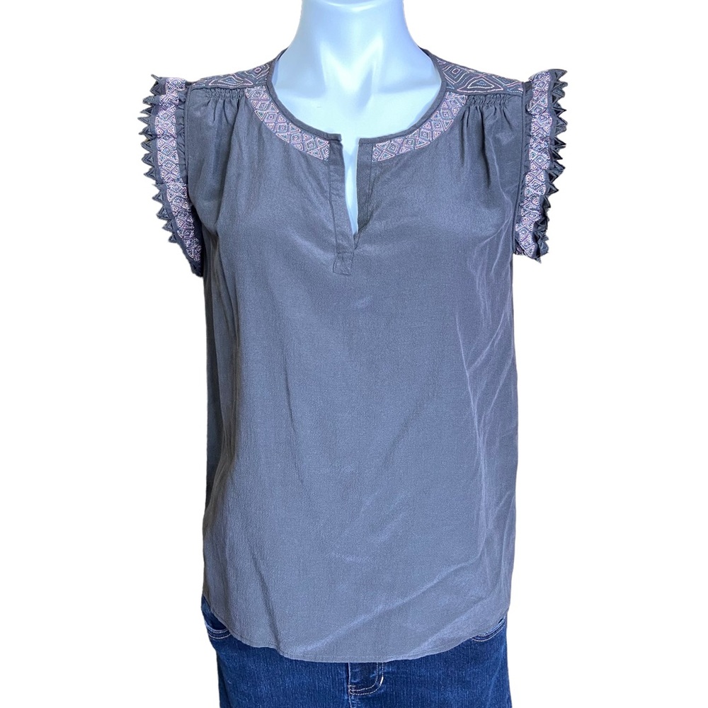 SODA AND SCOTCH Blouse MAISON SCOTCH Embroidered Silk Blend Boho Top Gray 1